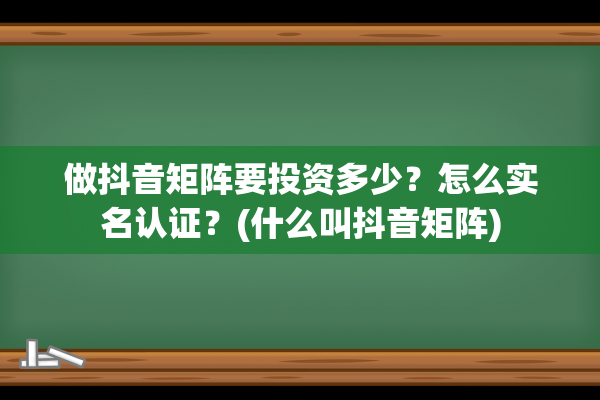 做抖音矩阵要投资多少？怎么实名认证？(什么叫抖音矩阵)